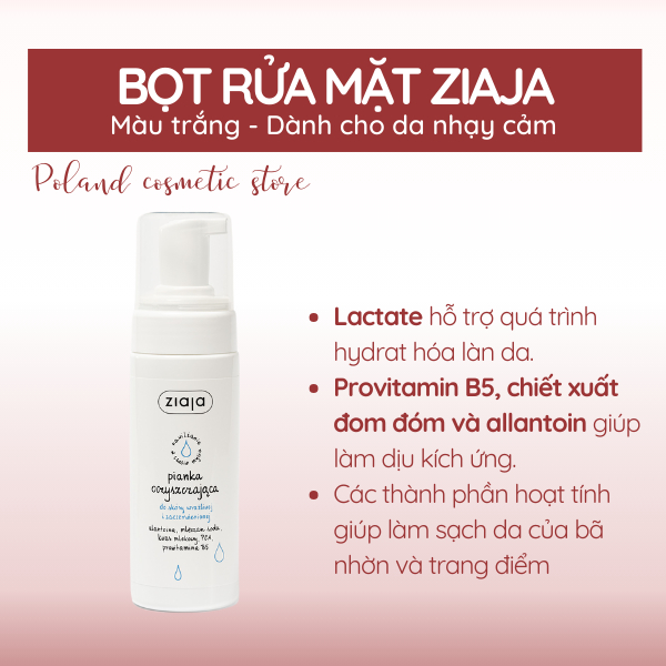 Sữa rửa mặt dạng bọt Ziaja Pianka thành phần tự nhiên làm sạch dịu nhẹ dành cho da nhạy cảm 150ML