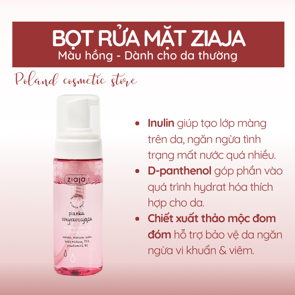 Sữa rửa mặt dạng bọt Ziaja Pianka thành phần tự nhiên làm sạch dịu nhẹ dành cho da nhạy cảm 150ML