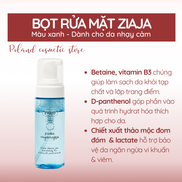 Sữa rửa mặt dạng bọt Ziaja Pianka thành phần tự nhiên làm sạch dịu nhẹ dành cho da nhạy cảm 150ML