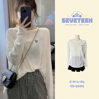 Áo Thun Dài Tay Nữ Chất Phông Giấy Cổ Tròn, Áo Dài Tay Thuê Nơ Nhẹ Nhành Thanh Lịch Phong Cách Hàn Quốc - Seventeen