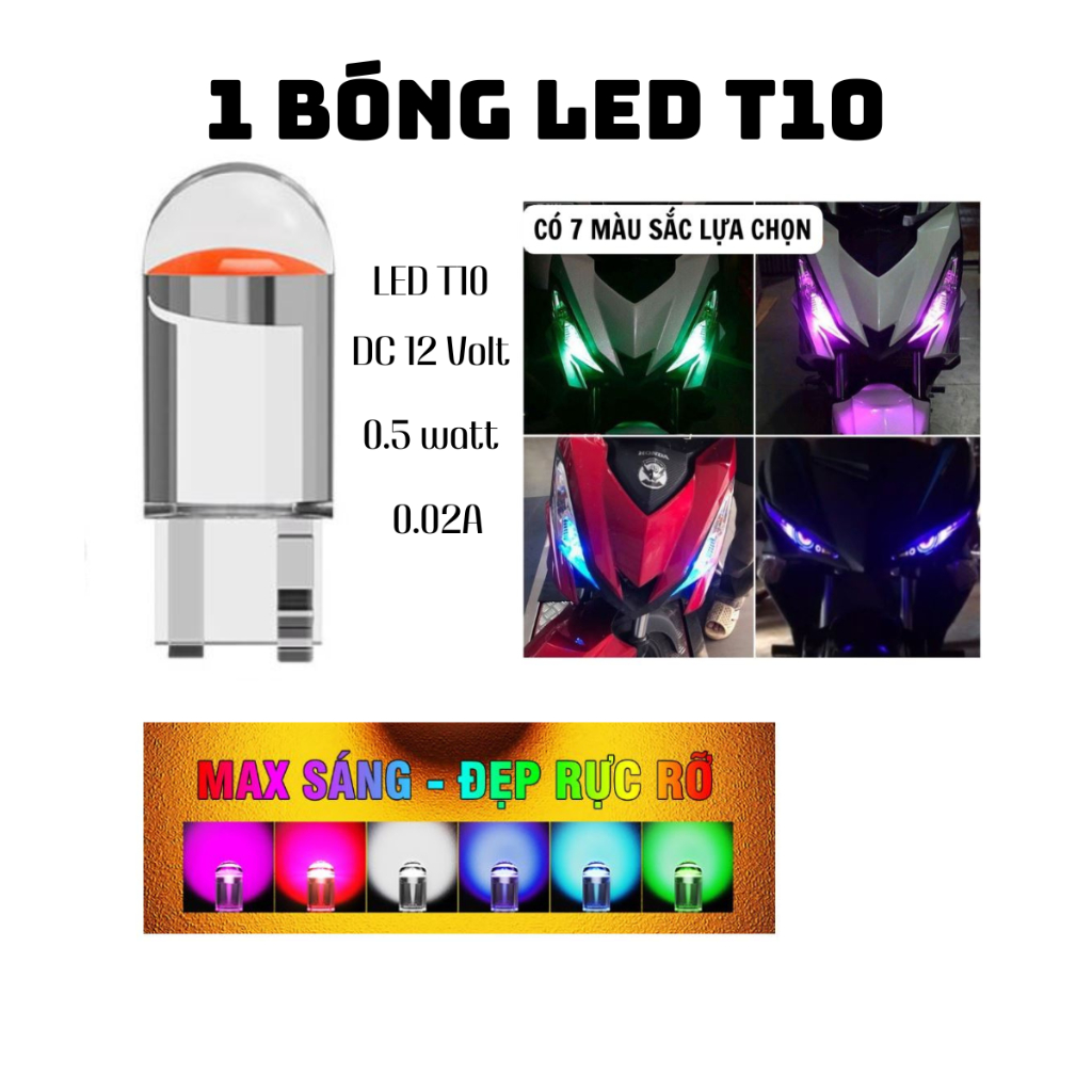 [VG101] 01 bóng LED T10  ĐÚC KÍNH như theo lắp mặt đồng hồ demi xi nhan xe máy DC 12v ex135 wave