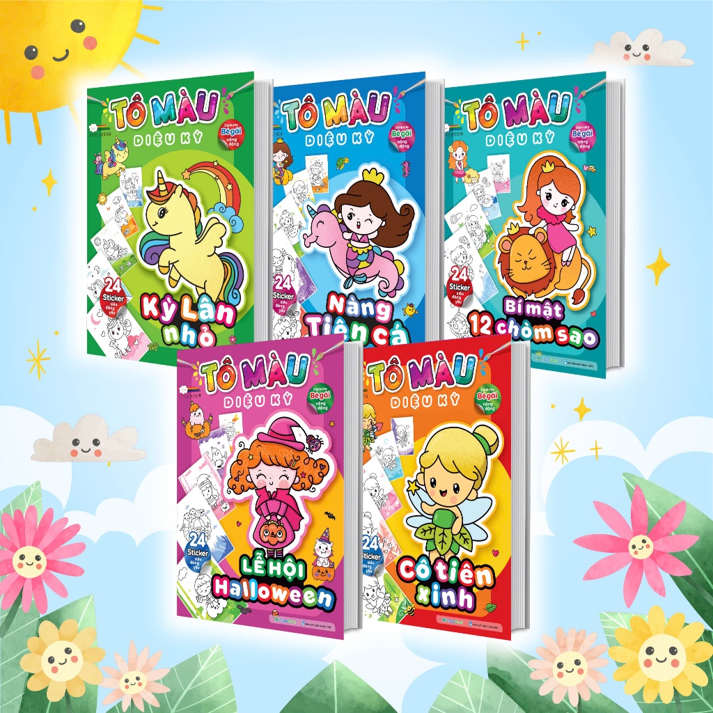 Sách Combo Tô màu diệu kỳ (5 cuốn) (Hơn 200 Stickers)