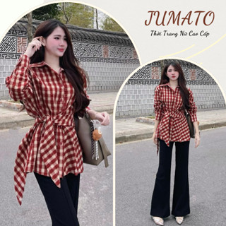  Áo sơ mi nữ tay dài kẻ caro kiểu dáng thời trang hàn quốc Jumato áo sơ mi cao cấp đồ hot trend 2024 Hcom25109 