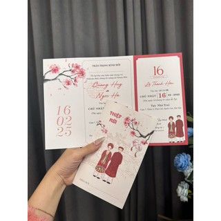 Thiệp Cưới Cô Dâu Chú Rể Đỏ