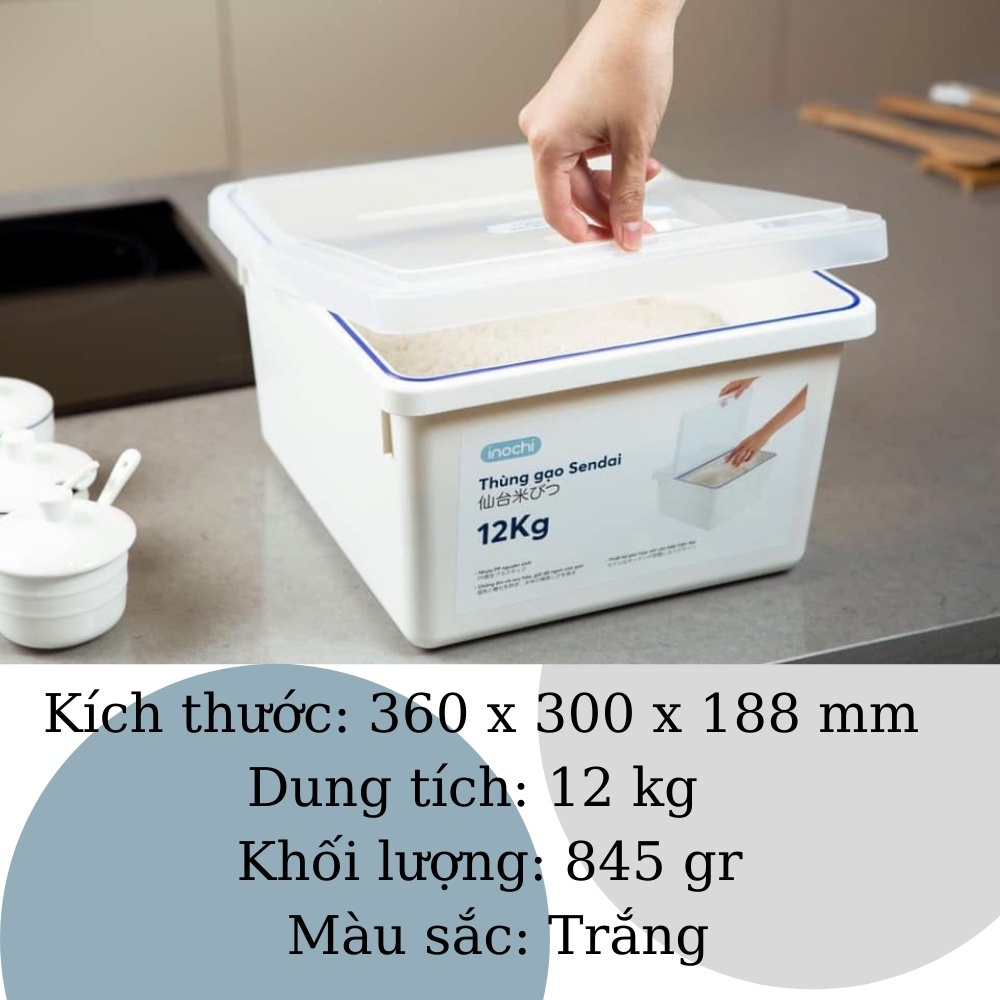 Thùng gạo cao cấp INOCHI 12Kg (tiêu chuẩn Nhật Bản) - Kèm cốc đong