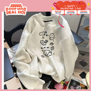 Áo sweater nữ .áo hoodie nỉ cổ tròn chất nỉ bông 2 mặt dày đẹp in hình nơ xanh