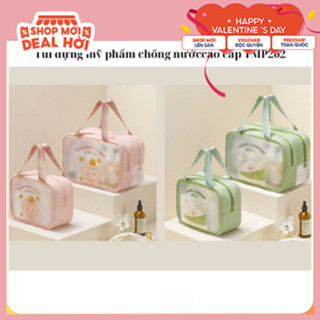 Hasara Túi đựng đồ trang điểm túi mĩ phẩm, túi du lịch đa năng 2 ngăn chất liệu da PU và PVC chống thấm nước TMP202