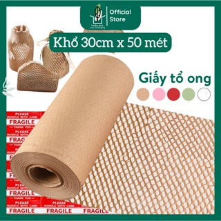 Cuộn giấy tổ ong khổ 30cm*50m gói mỹ phẩm, nến thơm, hoa tươi hoa sáp dùng bọc quà, lót hộp, chống sốc từ giấy kraft