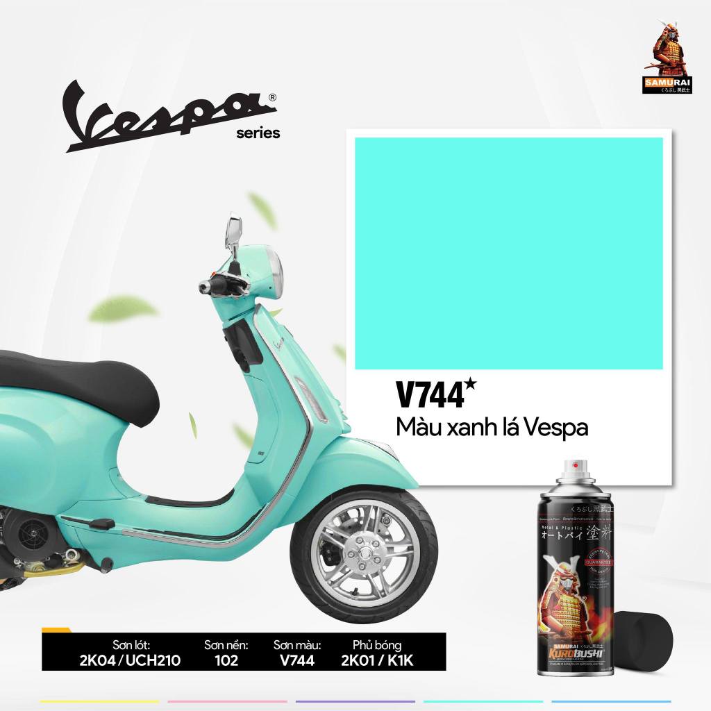 Sơn Xịt V744* _ Sơn Xịt Xe, Đồ Gia Dụng Samurai V744* Màu Xanh Lá Vespa