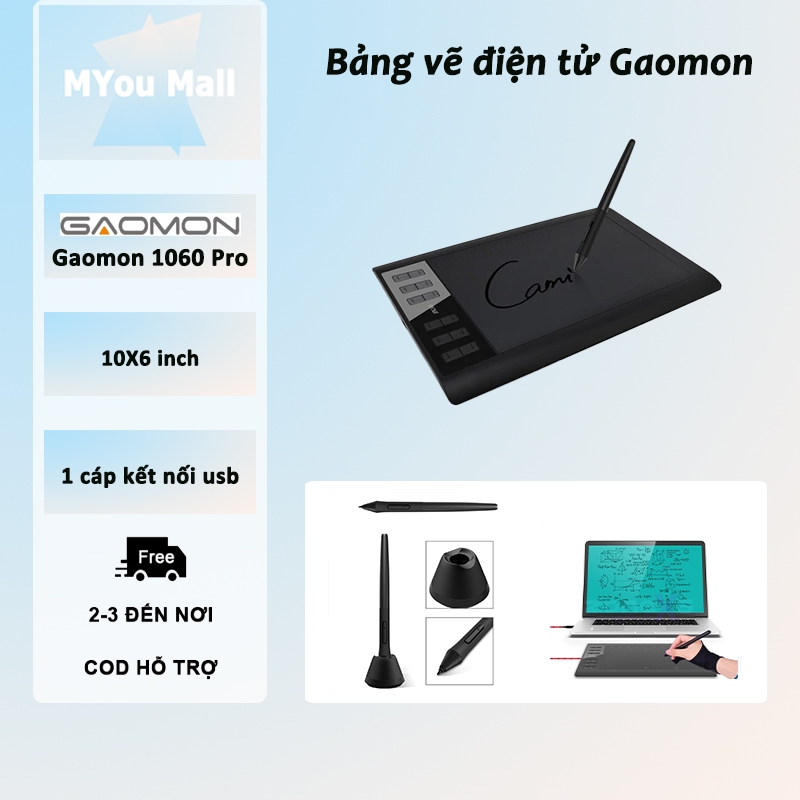 Bảng Vẽ điện Tử GAOMON 1060 PRO 10x6 Inches Bản Nâng Cấp Mới Dùng Cho Ps, Ai, FL