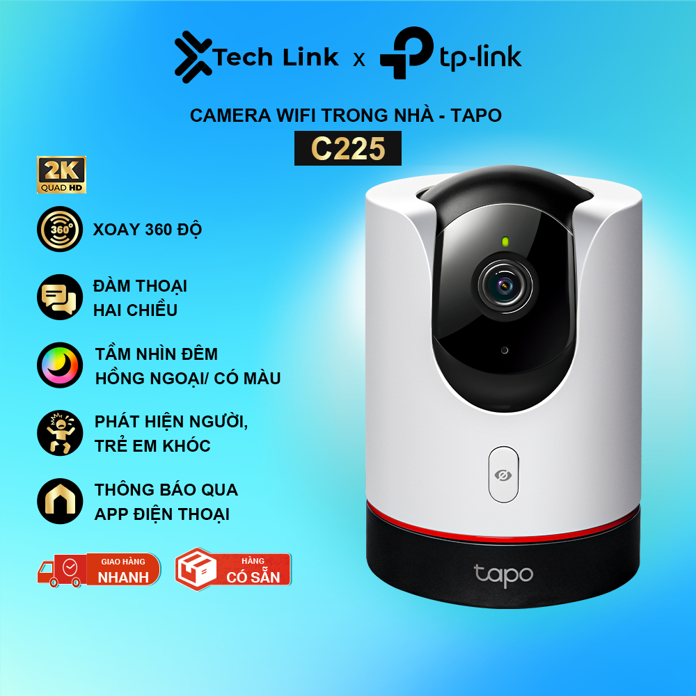 [Hỏa Tốc] Camera WiFi AI TP-Link Tapo C225 An Ninh Gia Đình Độ Phân Giải 2K, Quay/Quét 360 độ
