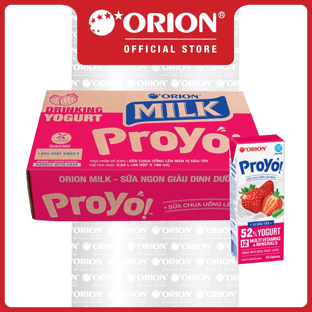 Thùng 48 hộp Sữa Chua Uống ORION ProYo vị Dâu Tây 180ML