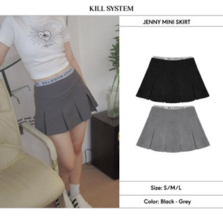 Chân váy ngắn xếp ly Killsystem phối lưng thun có lót trong màu đen, đen kẻ sọc Jenny mini skirt