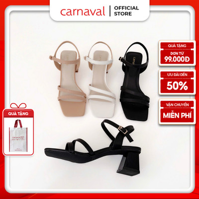 Giày sandal nữ cao gót Carnaval đế vuông cao 5p, mũi vuông quai ngang da cao cấp tỏa sáng phong cách - VS26