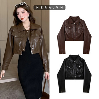 Áo khoác da HERA áo phối khóa kiểu dáng croptop cá tính phong cách Hàn Quốc T012 giấy hdsd
