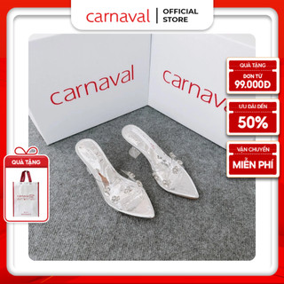  Dép Cao Gót Mica Đính Đá Trong Suốt Carnaval Gót Trụ 7cm Siêu Sang Siêu Xinh - VS50 