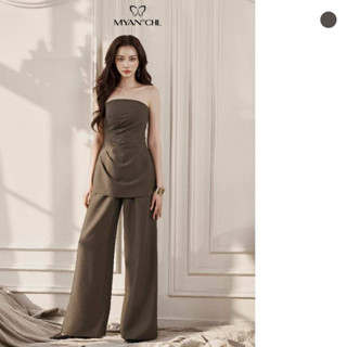 MYAN DESIGN Áo Quây Nhún Sườn Phối Quần Ống Rộng 2 Ly Thời Trang Thanh Lịch ASS250103 QFY250102