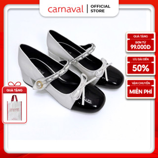 Giày Nữ Cao Gót Kiểu Dáng Búp Bê Trang Trí Nơ, Quai Gài Đính Ngọc Trai Carnaval Siểu Xinh - VS83