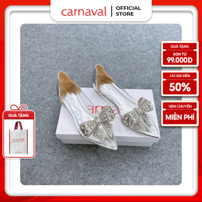 Giày Nữ Đế Bệt Carnaval Trong Suốt Mũi Nhọn Hậu Bít Đình Nơ Siêu Độc Đáo - VS92