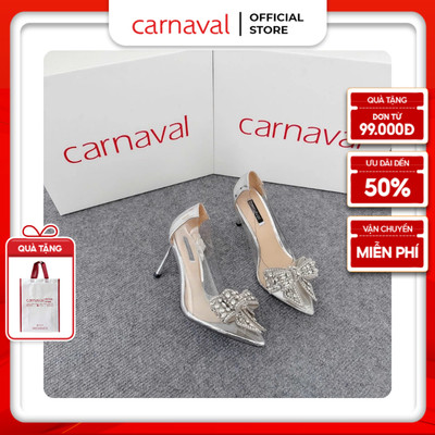 Giày Cao Gót Mũi Nhọn Đính Nơ Đá Carnaval Lấp Lánh Gót Nhọn Cao 9cm Tốn Dáng - VS94