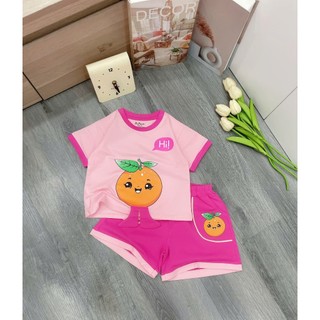 Bộ P&P Kids cotton bé gái đi học đi chơi tay ngắn quần ngắn đùi capybara túi đắp hộp trái cam baby three nơ quần