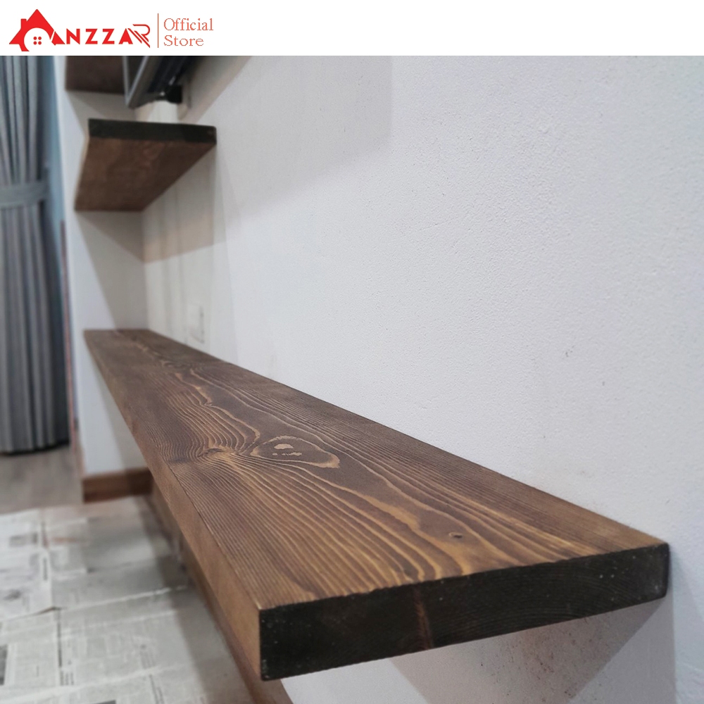 Kệ gỗ gắn tường bằng vít âm đẹp, kệ gỗ thông nguyên khối trang trí Anzzar-K01