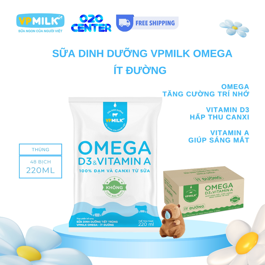 [Chỉ giao hỏa tốc][Thùng 48 Bịch] Sữa Dinh Dưỡng VPMilk Omega Ít Đường