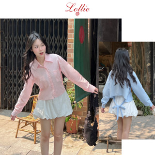  LOLLIE STUDIO - Áo sơ mi thêu LS buộc nơ lưng Lolliestudio Bowie Cropshirt TKA393 sơmi dài tay một màu dễ dàng phối đồ 