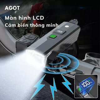 Đèn xe đạp siêu sáng AGOT cảm biến thông minh, màn hình LCD, có còi, sạc type C, chống thấm nước
