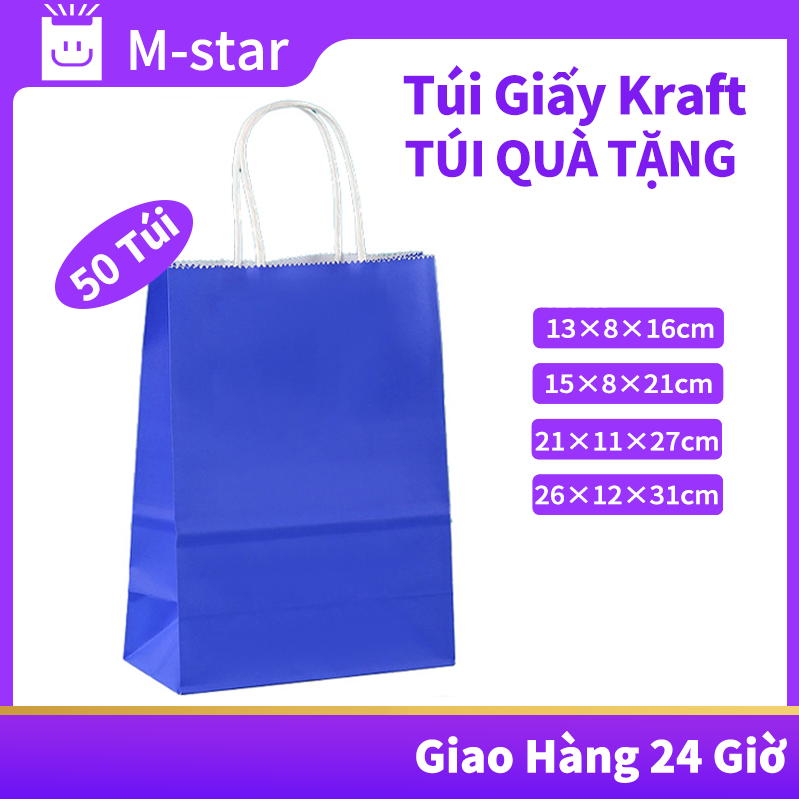 50 Túi Màu xanh nhạt giấy kraft có quai cao cấp nhật bản, túi kraft, túi đựng quà tặng-Mstar Packing