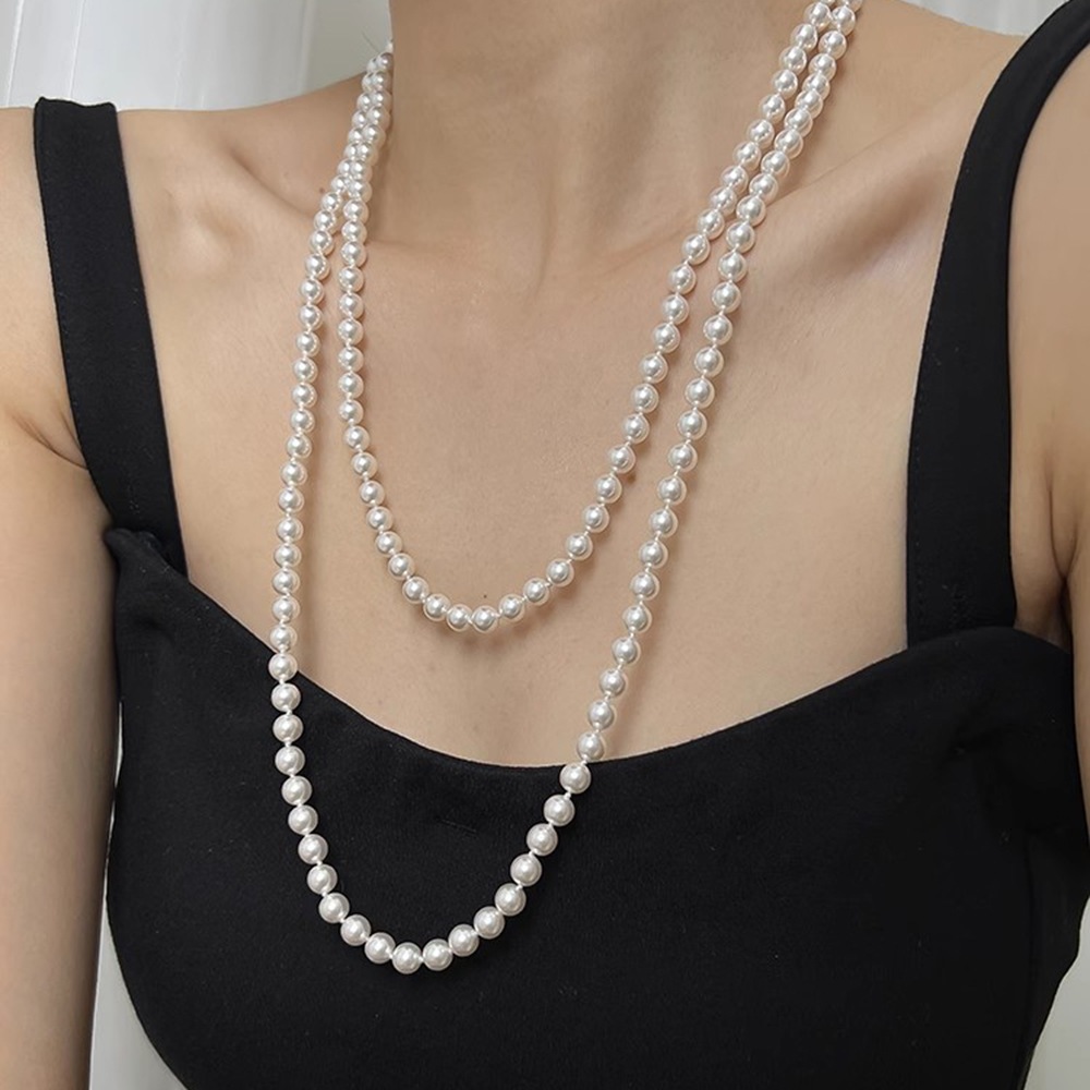 Vòng cổ ngọc trai nhân tạo dáng dài, chuỗi hạt cườm ngọc trai cho nữ mặc áo dài, áo bà ba, phụ kiện 