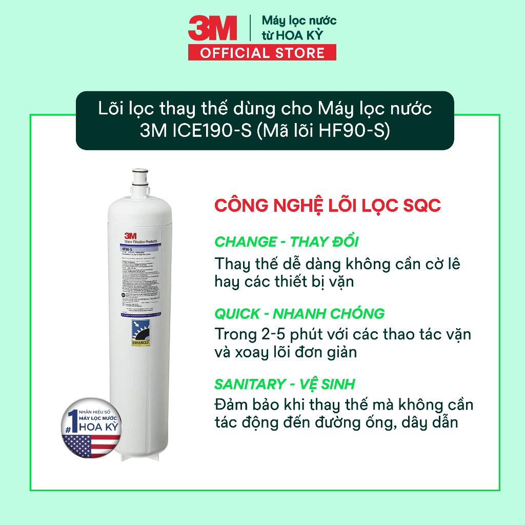 Lõi Lọc Thay Thế Cho Máy Lọc Nước 3M ICE190-S (Mã lõi HF90-S) - Công Suất Cao 204.412L