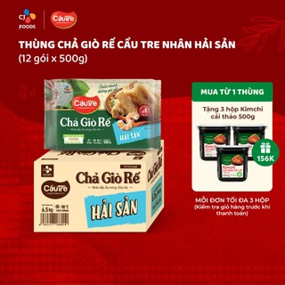 [Tặng 3 hộp kim chi] Thùng 12 gói Chả giò rế Cầu Tre nhân Hải sản (500g x 12 gói)