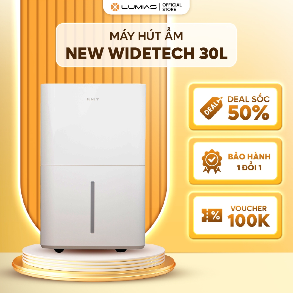 Máy hút ẩm thông minh New Widetech 30L - Công suất hút ẩm cực mạnh 30 lít/ngày - Chế độ sấy quần áo