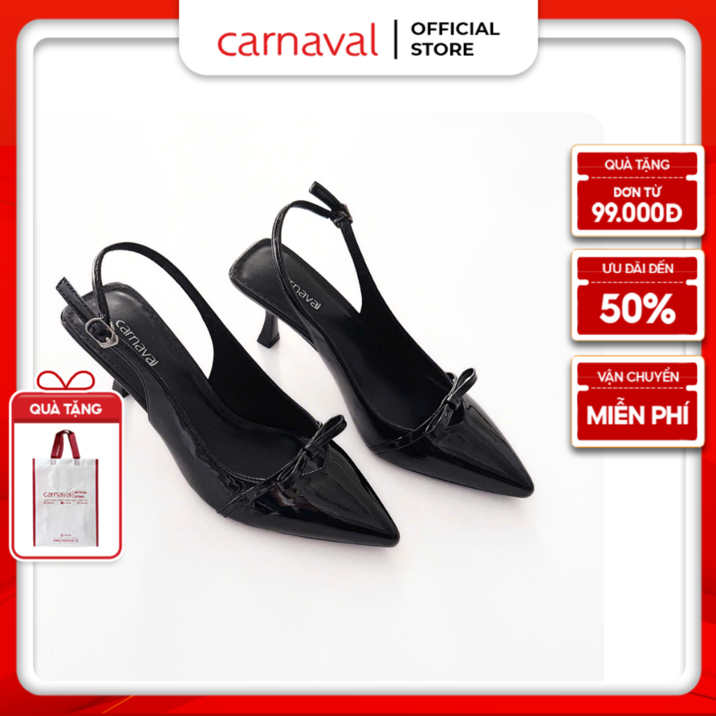 Giày Cao Gót Nữ Mũi Nhọn Đính Nơ Carnaval Gót Nhọn 5cm Thiết Kế Tinh Tế Sang Trọng - VS104