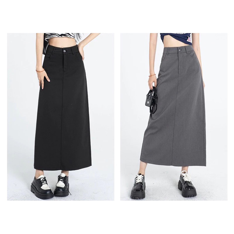 Chân váy midi dáng dài xẻ tà sau