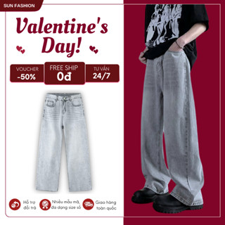 Quần jean nam nữ SUN T9 WASH XÁM TRẮNG thiết kế ống suông basic dễ phối đồ, phong cách hàn quốc