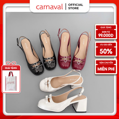 Giày Cao Gót Nữ Đế Vuông Kiểu Slingback Sang Trọng Đính Khóa Trái Tim -Carnaval Chính Hãng - VS108