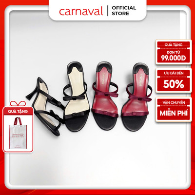 Dép Cao Gót 7cm Hai Quai Gắn Nơ Carnaval Đơn Giản Thanh Lịch - Phối Hai Màu Sang Trọng - VS111
