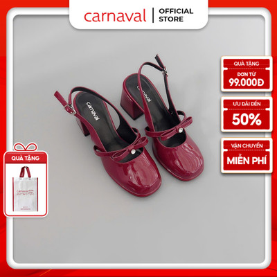 Giày Cao Gót Nữ Mũi Vuông Quai Nơ Đính Đá Carnaval Sang Trọng, Phong Cách Tiểu Thư Lolita - VS117
