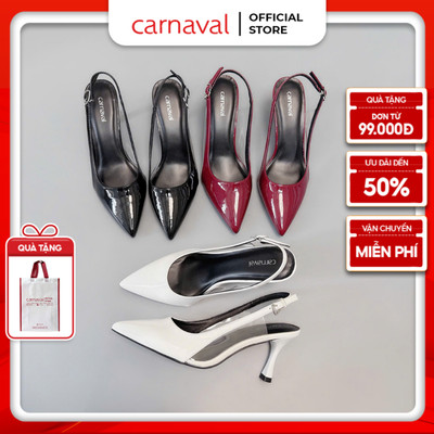Giày Cao Gót 7cm Mũi Nhọn Carnaval Khuyên Eo Trong Suốt Da Bóng Siêu Sang - VS118