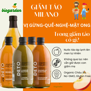 Giấm táo Milano hữu cơ vị Gừng Nghệ Quế Trà xanh  có giấm Mẹ  - Hỗ Trợ Tiêu Hoá - Giảm Cân - Giảm Cholesterols BioGarden 