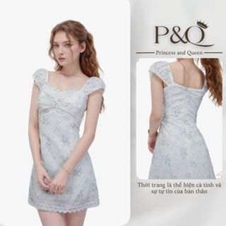 Váy hoa nhí cổ vuông cúp ngực dáng xoè ngắn phối ren quần trong có big size | P&Q vd15