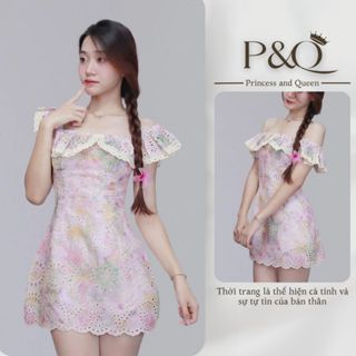 P&Q vd20 | Váy hoa nhí cúp ngực dáng xoè chữ A kiểu cổ vuông trễ vai có bigsize | P&Q vd20