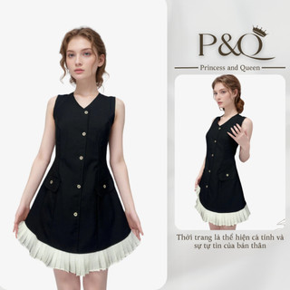  P&Q vd26 | Đầm váy xòe chân váy ngắn xếp ly cổ tim chữ v có lớp lót sang chảnh | vd26 