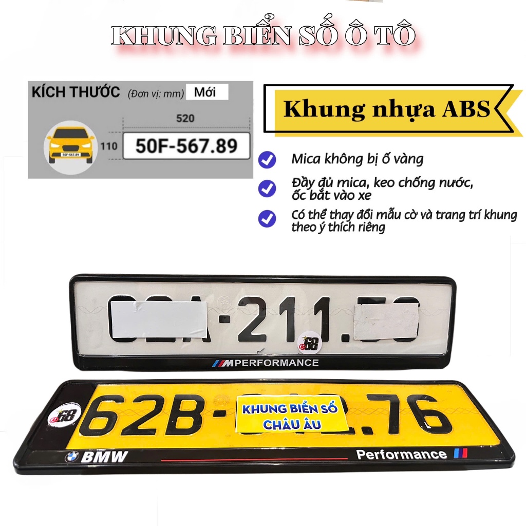 Khung Biển Số Ô Tô BMW cho biển dài mới cấp khung nhựa ABS VÀ NHÔM CNC