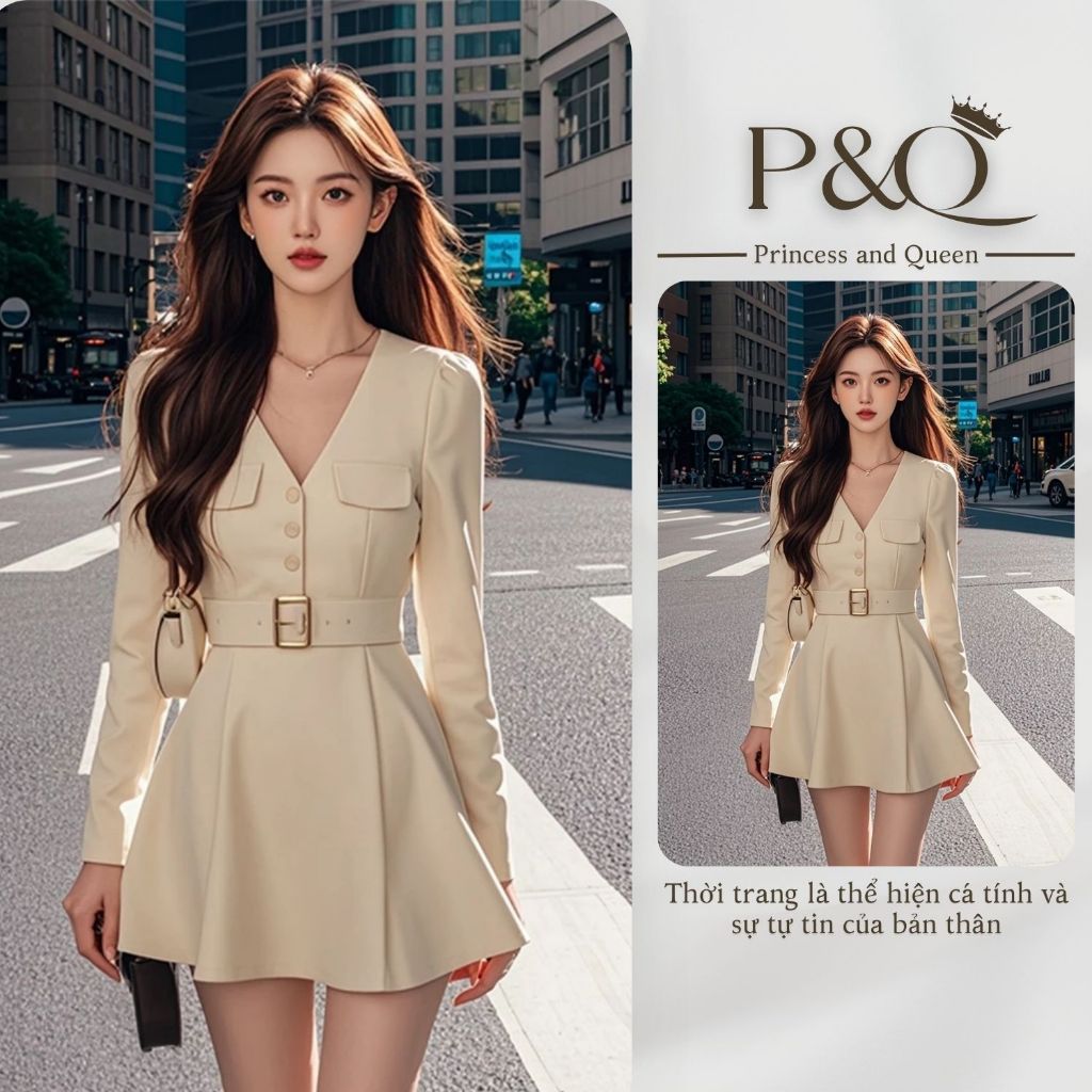 Đầm váy xoè trên đầu gối có thắt lưng sang chảnh có bigsize | P&Q vd56