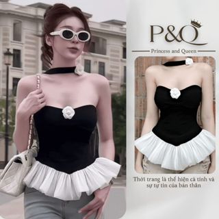 Áo đuôi xòe vải goothun đính hoa ngực hai lớp có bigsize | P&Q ao1