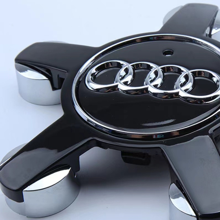 Logo mâm xe Audi, Chụp mâm xe Audi, Logo chụp Lazang xe Audi. (Loại 5 chân 135mm) màu Đen, bạc và gh