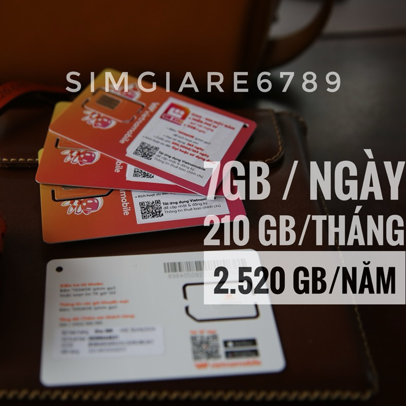Sim vietnamobile data 4g vào mạng 1 năm miễn phí 12 tháng 7GB/ngày 210gb/tháng giá rẻ